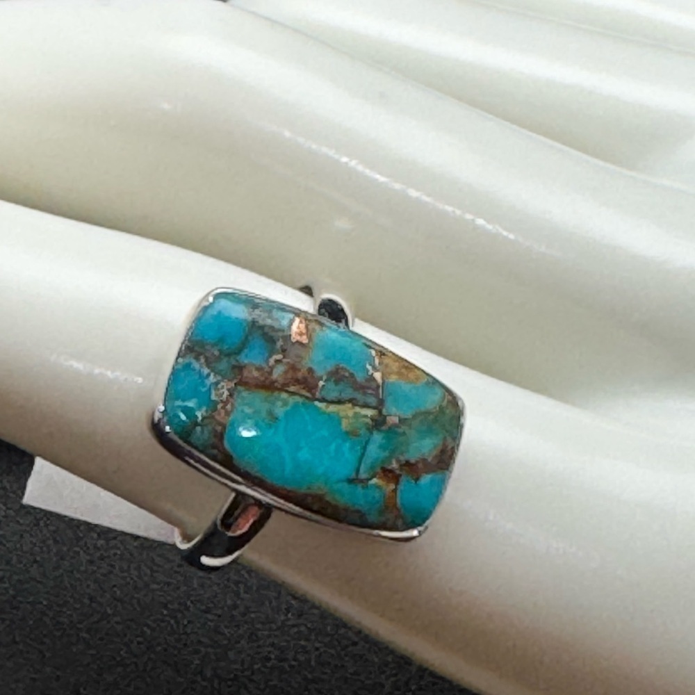 NEW Blue Copper Turquoise and Sterling Silver Ring - Picture 2 of 4